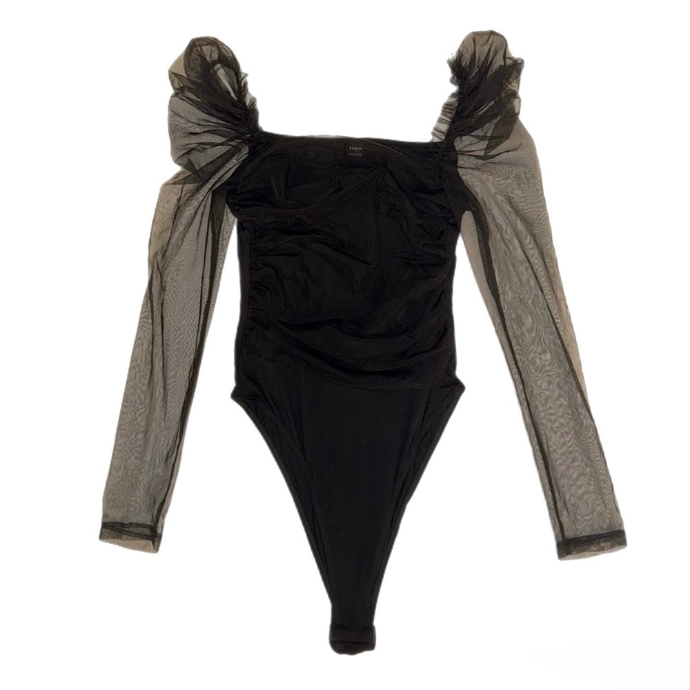 SHEIN Black Mesh Sleeve Bodysuit